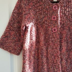 Chunky Knit Cardigan with Pink Buttons
